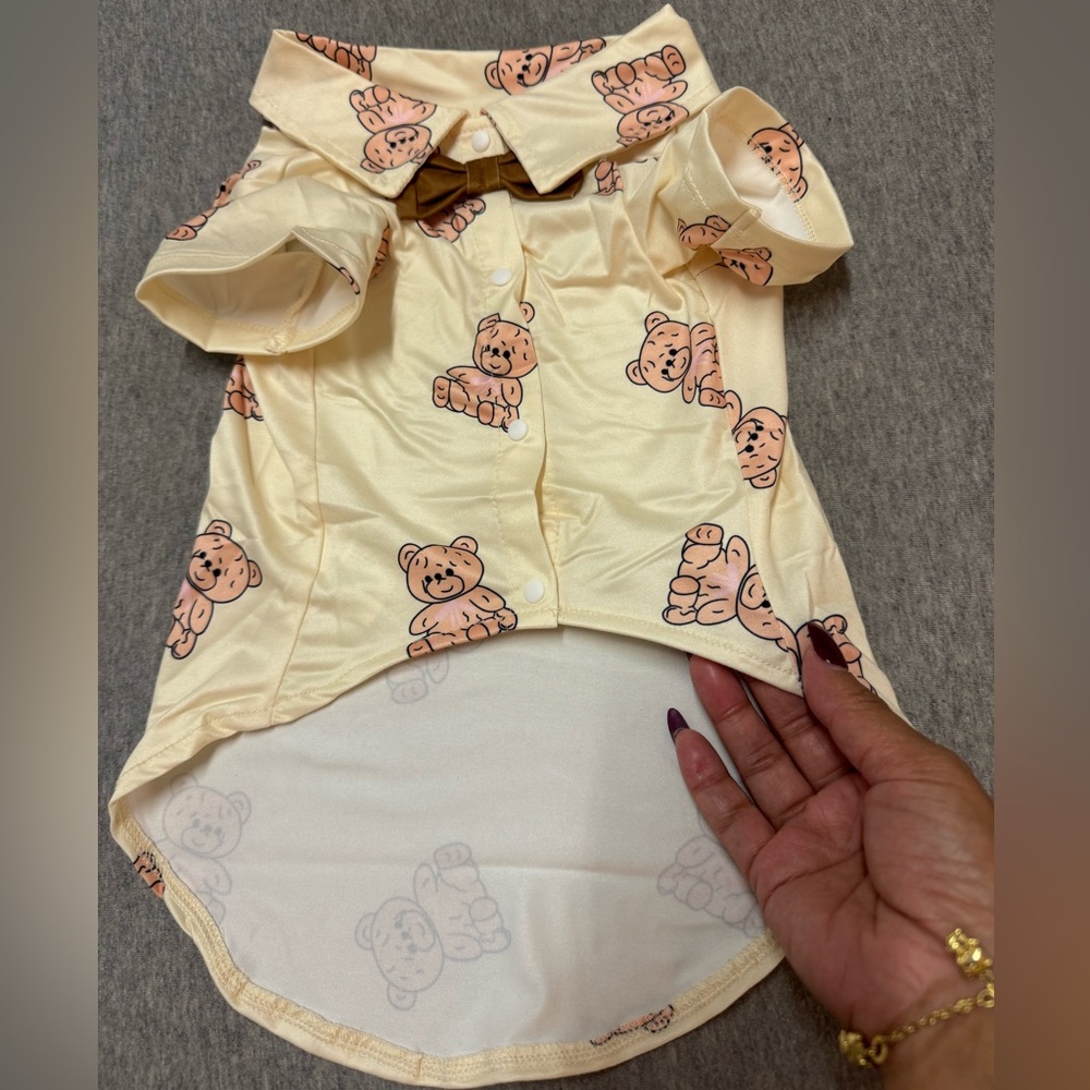 Cute Teddy Bear Print Dog/Cat shirt with cute bow tie. New.